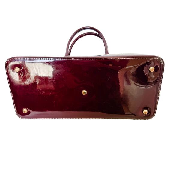 Arcadia Red Patent Leather Bag Satchel Md in Italy Burgundy Designer Top Handle - Picture 8 of 10